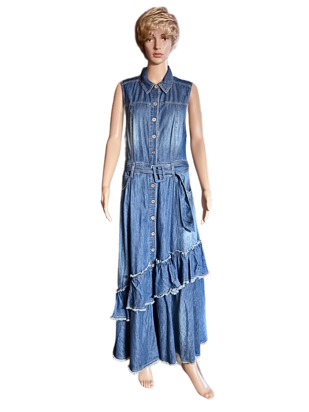 Free People ~ Beau ~ Western ~ Medium ~ Blue Denim Tiered Ruffle Maxi Dress